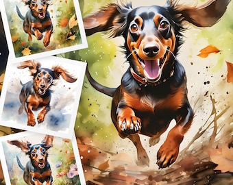 Sausage Dog Clipart – Dachshund Clipart, Adorable Dog Illustration Bundle JPG Images (Digital Download)