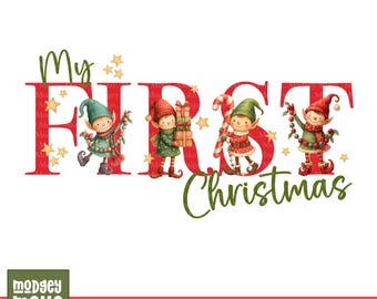Mi primer elfo navideño PNG, imágenes prediseñadas de elfo navideño, sublimación de la primera Navidad del bebé, descarga digital de elfo navideño (descarga digital)