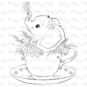 Lindo bebé elefante Digi sello, sellos digitales, fabricación de tarjetas, reserva de chatarra, sello JPEG.