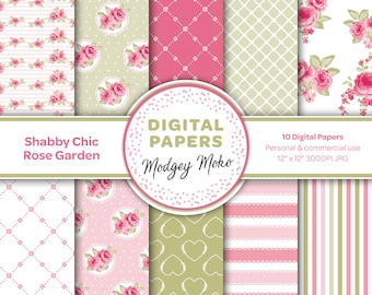Rose Garden Digital Papers, includes printable Shabby Chic style Floral rose backgrounds.