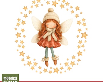 Hada de invierno PNG: Gráfico de estrellas brillantes (descarga digital)