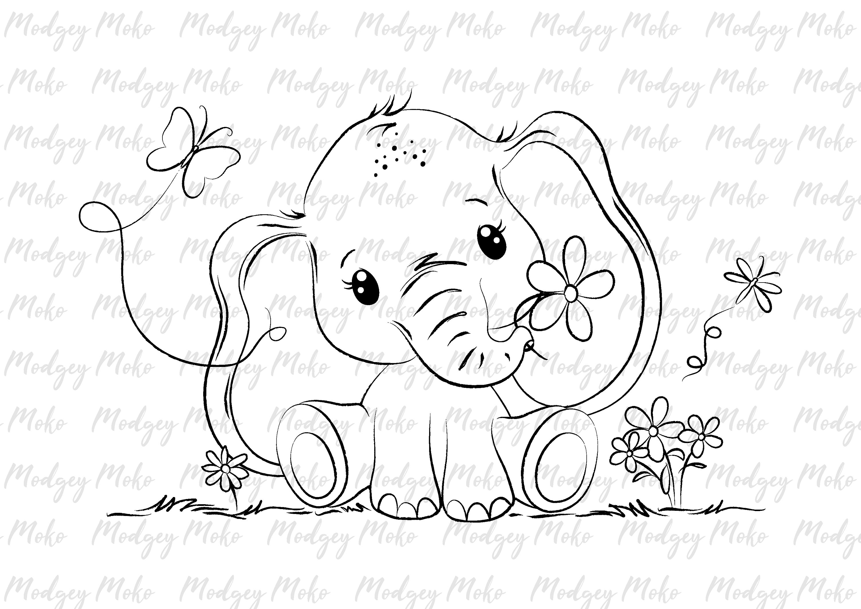Cute Baby Elephant Digi Stamp Digital Stamps Card Making Etsy