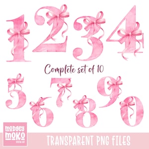 Pink Bow Girls Numbers 0-9 PNG, Bundle Sublimation Designs, Watercolor Girls Birthday Card Design (Digital Download)