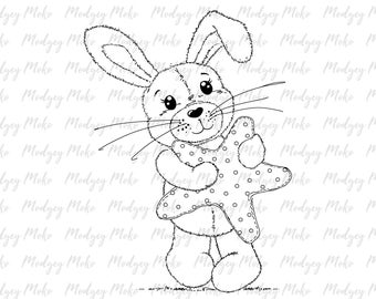 Cute Bunny Digi Stamp, Digital Stamps, Card Making, Scrap Booking, JPEG Stamp.
