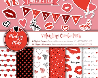 Valentine Digital Paper & Clipart Combo: Scrapbook Graphics (Digital Download)