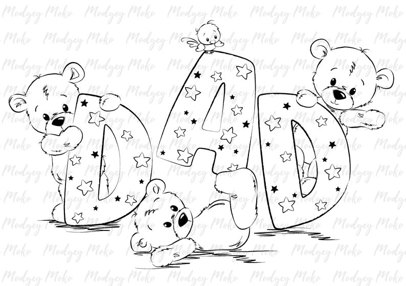 Daddy Bear, Cute Bears With Dad Lettering Digi Stamp, Digital Stamps ...