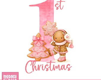 Niña de jengibre rosa, diseño de sublimación para la primera Navidad, 1.ª Navidad (descarga digital)