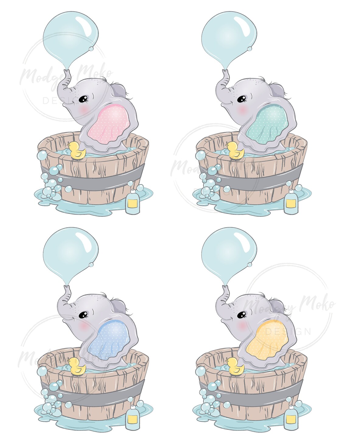 Baby Elephant in Bath Tub With Little Duckling CLIPART PNG. Etsy UK