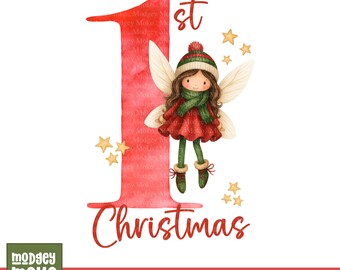 Hada navideña para bebé (PNG), imprimible para la primera Navidad, brillo festivo (descarga digital)