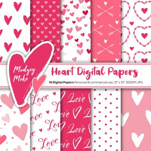 Papeles Imprimibles Digitales De San Valentín, Patrones De Amor, Papeles Digitales De Corazón, Fondos Rojos, Día de San Valentín