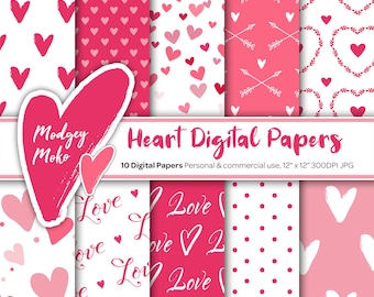 Hart digitaal papier: Valentijnsdag liefdespatronen (digitale download)