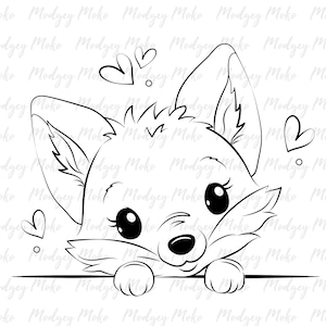 Cute Fox Digi Stamp, sellos digitales, creación de tarjetas, reserva de chatarra, sello JPEG.