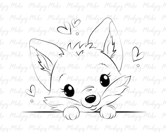 Cute Fox Digi Stamp, Digital Stamps, Card Making, Scrap Booking, JPEG Stamp.