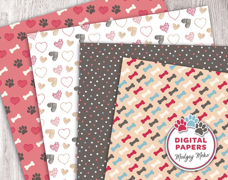 Puppy Dog Printable Papers Dog Digital Papers Cute Pug Dog Etsy