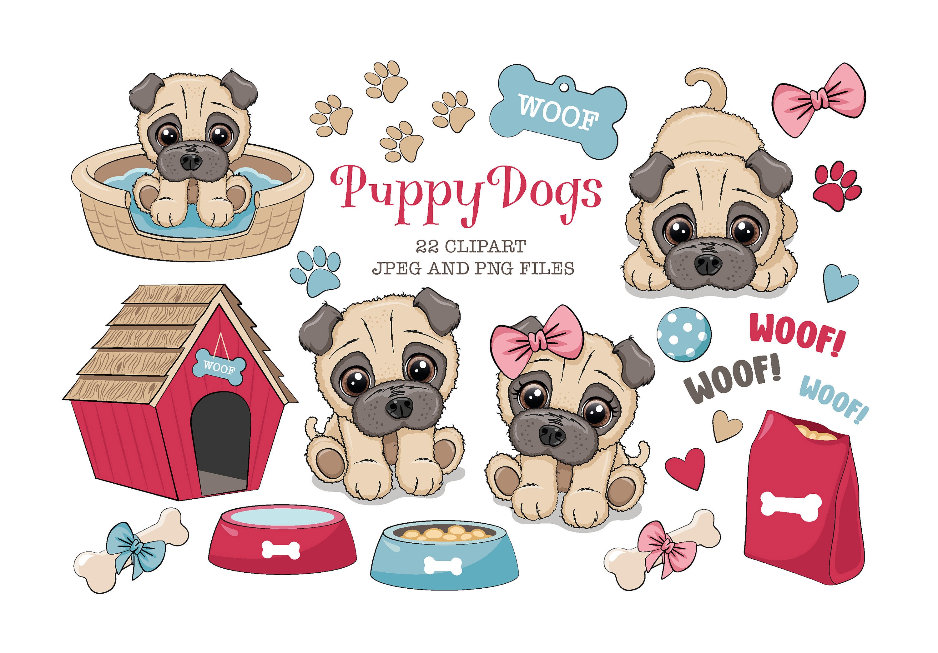 Pug Digital Download. Cute Dog CLIP ART Features Assorted - Etsy