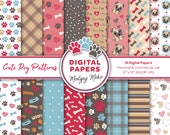 Puppy Dog Printable Papers, Dog digital papers, Cute Pug Dog Digital Backgrounds, Paws pattern papers, invites, card making and crafts.
