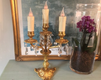 Crystal candelabra | Etsy VTG Crystal Table Lamp Candle Holder