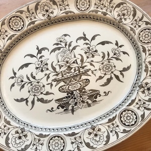 Burgess y Leigh plato grande del siglo XIX/artículos de transferencia plato victoriano medio/plato de tocador/plato inglés antiguo/porcelana de color sepia
