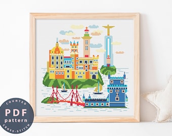 Portugal Cross Stitch Pattern: Cityscape DIY Art (Digital Download)