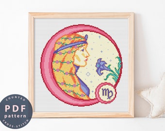 Zodiac Virgo Cross Stitch Pattern: DIY Home Decor (PDF)