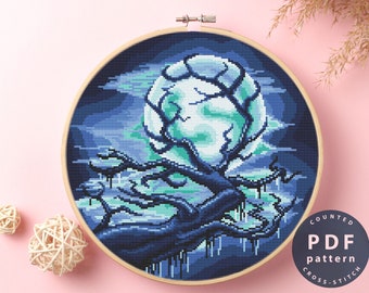 Patrón de punto de cruz "Luna Misteriosa": Decoración DIY para el hogar (Patrón PDF)