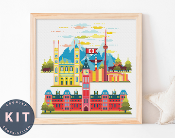 Canada Cross Stitch Kit: Modern City Skyline, DIY Embroidery