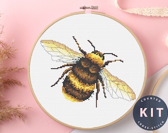 Kit de punto de cruz contado de abejorro: bordado de insectos para principiantes
