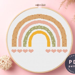 Boho Rainbow Cross Stitch Pattern #EMX063 | Download Pdf | Cross Stitch Kits | Stitch Design | Embroidery Stitches | Embroidery
