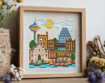 San Antonio Skyline Cross Stitch Pattern PDF - DIY Embroidery for Home Decor, Modern Cityscape