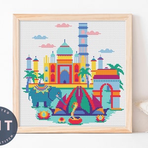 KreuzstichSet Indien, Kreuzstich-Pdf, Bastelset, Digital Art Print, Stickmuster, Niedliche Kreuzstich, digitale Kunst