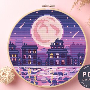 Moonlight Night Cross Stitch Pattern: DIY Home Decor (PDF)