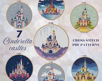 Cinderella Castle Cross Stitch Pattern Bundle: 7 Magical Designs (PDF Download)