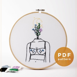 Wreath Embroidery Art | Flower Moon | Digital Floral Embroidery Pattern DIY