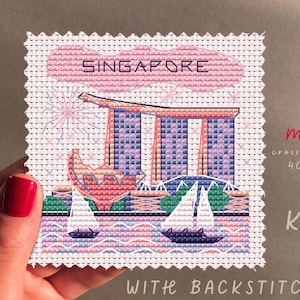 Mini City Singapore Cross Stitch Kit, Pdf Patroon Bestand, Ornament Set, Kleine Kruissteek, Hand Borduurwerk Kunst