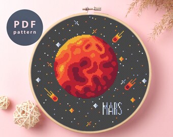 Mars Cross Stitch Pattern: Space Rocket, Solar System (PDF Pattern)