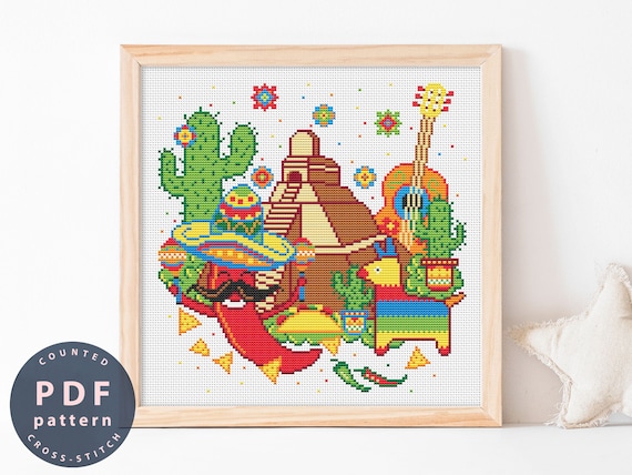Cross Stitch Pattern Mexico Cross Stitch Chart Cute Cross - Etsy