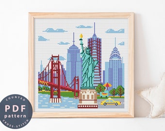 Padrão de ponto cruz do horizonte da cidade de Nova York (download em PDF)