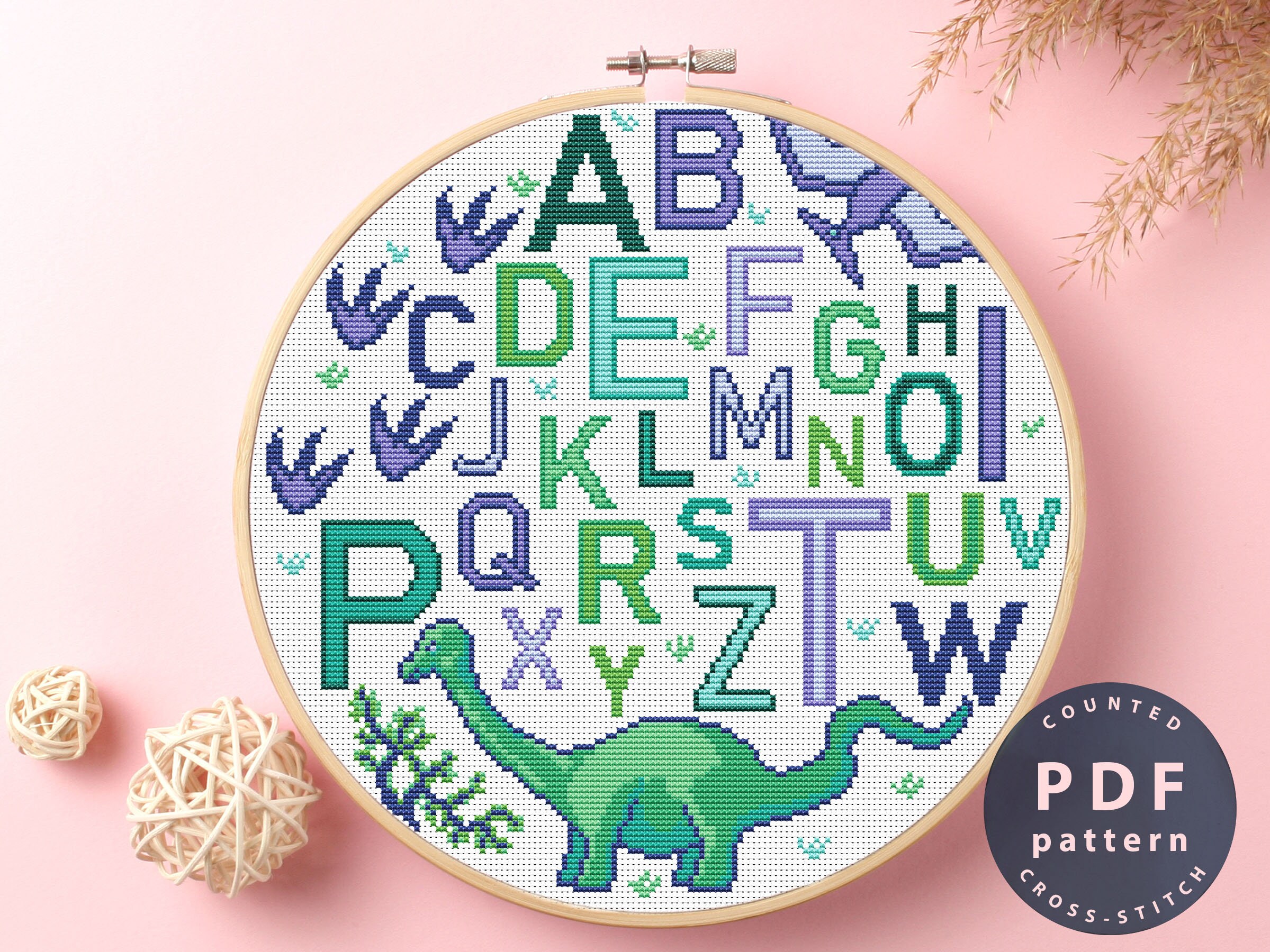 Dinosaur Alphabet Cross Stitch Pattern Cross Stitch Etsy