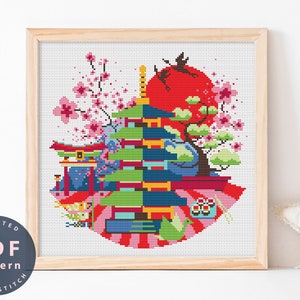 Japan Cross Stitch Pattern |  Cross Stitch Art | Cross Stitch City |  Cityscape | Pdf Pattern |Cross Stitch Embroidery Pattern
