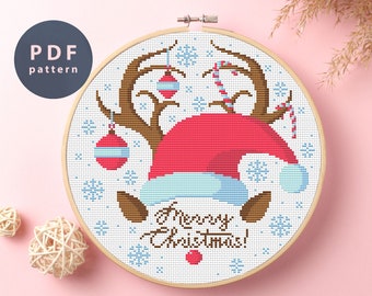 Patrón de punto de cruz de ciervo navideño: Decoración navideña (Patrón PDF)