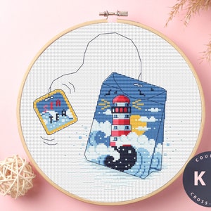 Teebeutel Kreuzstichset | Zählstich-Handwerk | Heimdekor-Handwerk | Lustiger Kreuzstich | Anfänger-Kit | Mama-Geschenk