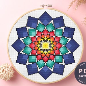 padrão de ponto cruz de abstração de cor de mandala | Decoração de parede | Decoração de casa faça você mesmo | PDF em ponto cruz | Ponto Cruz Contado #EMX249_1