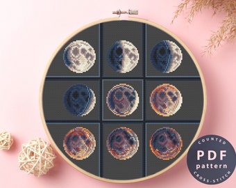Moon Phases Cross Stitch Pattern: Celestial DIY Home Decor (PDF Pattern)