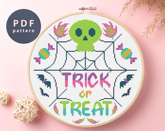 Patrón de punto de cruz "Truco o trato": Diseño de bruja divertida (patrón PDF)
