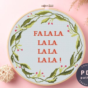 Modern Cross Stitch Pattern Pdf FaLaLa | Funny Text Cross Stitch Pattern | Colorful Flower Wreath | Bathroom Home Decor #EMX049