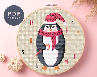 Patrón de punto de cruz de bola de nieve de pingüino: muestrario para principiantes (patrón en PDF)