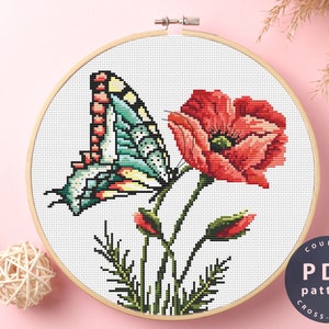 Butterfly Embroidery Cross Stitch Pattern | Floral | Home Decor DIY | Cross Stitch PDF | Cross Stitch Counted #EMX025