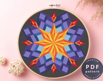 Patrón de punto de cruz de mandala: Abstracción de color DIY (Patrón PDF)