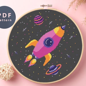 Cross Stitch Pattern Rocket, Moon And Stars, Space Fantasy, Star Fans, Galaxy, Space, Spaceship, Infinite Space, Space Star