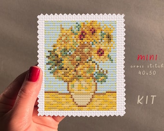 Kit de punto de cruz "Girasoles de Van Gogh": bordado DIY para principiantes